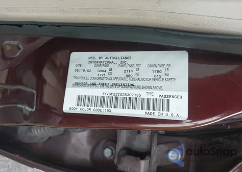 2002 Mazda 626 Lx from USA, damaged, VIN 1YVGF22C025307135